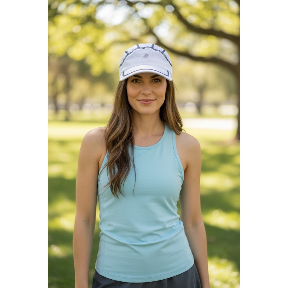 Athleta White Mesh Running Hat Reflective Trim Sporty Minimalist Fitness